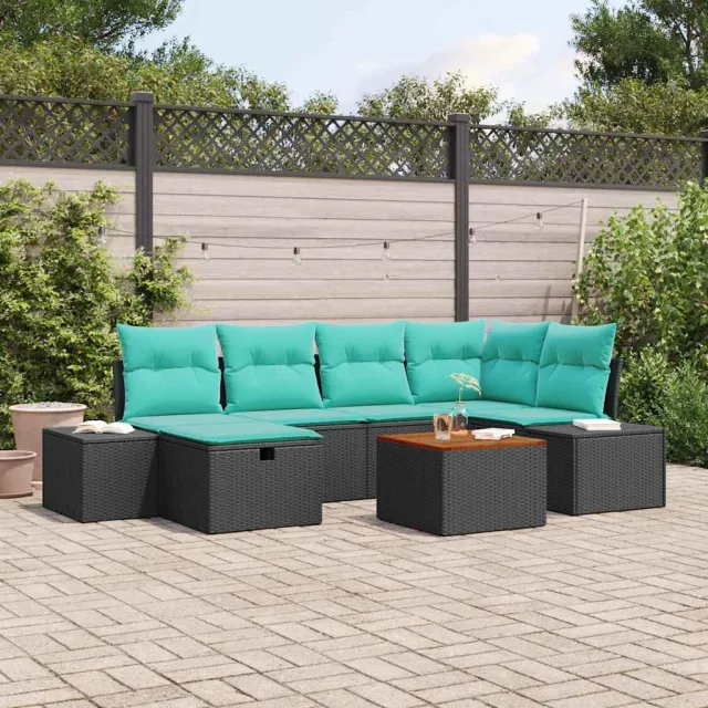 vidaXL Tuinbankenset 7 st Zwart Poly riet