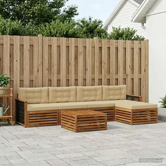 vidaXL Buiten bankenset 6 st 5-zits Natuurlijk en Beige