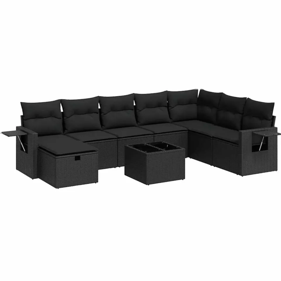 vidaXL 9-delige Loungeset met kussens poly rattan zwart, foto 3