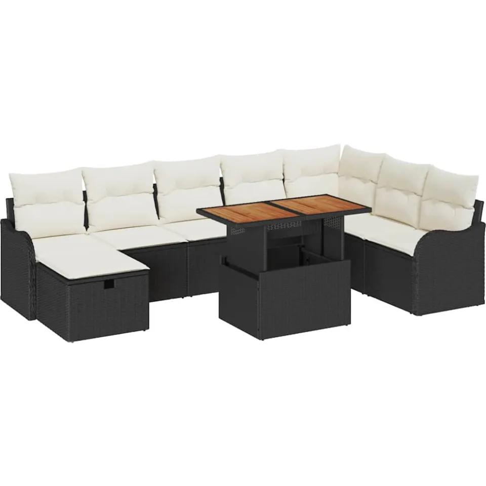 vidaXL Tuinbankenset 9 st Zwart poly rattan