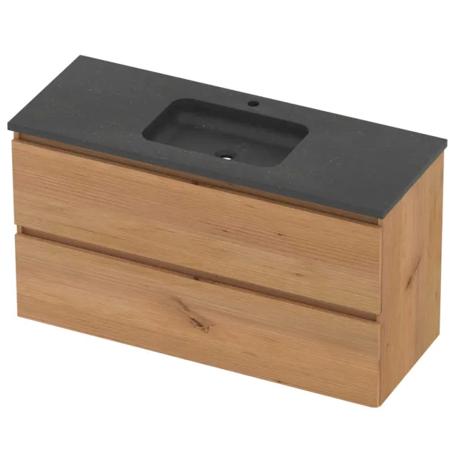 Basic-Line Rocky 46 Badmeubelset Hardsteen 1 Kraangat Greeploos 120x46x62 cm Whisky Oak Blue Stone Grijs