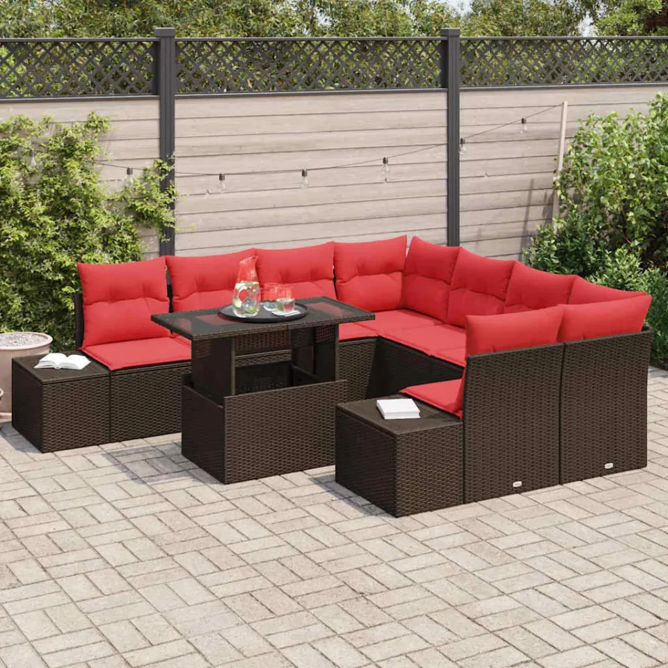 vidaXL Tuin Sofa Set 9 st Bruin poly rattan, foto 3