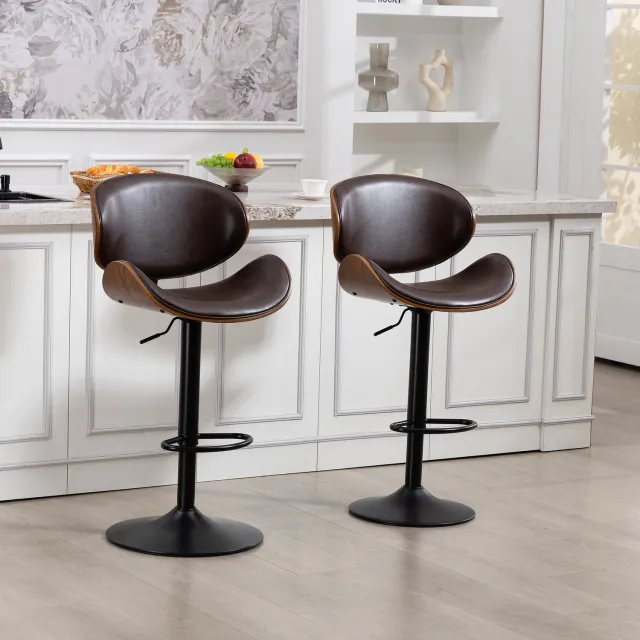 CHICFURN Barkruk - Set van 2 - Draaibaar - Met rugleuning - Bruin