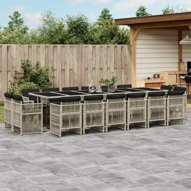 vidaXL 17-delige Tuinset met kussens poly rattan lichtgrijs grijs, foto 2