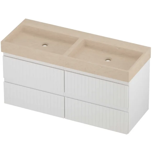 Proline Evoli Badmeubelset Hardsteen Loft 4 Laden 120x46x62 cm Sand Stone Mat Wit
