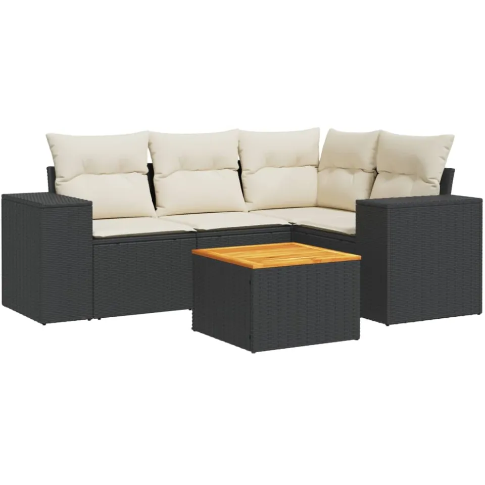vidaXL 5-delige Loungeset met kussens poly rattan zwart