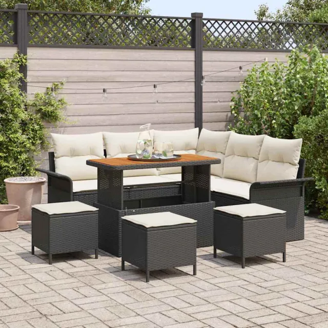 vidaXL Tuinbankenset 9 st Zwart poly rattan, foto 2