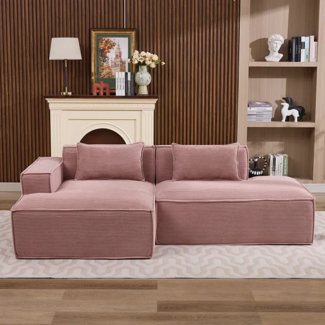 Zubaliya 2-Zits Bank 235 Cm - Stoffen Bank Met Kussens - Zachte Zit - Moderne Bank - Babyroze