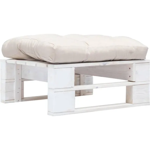 vidaXL Tuinpoef - met - zandkleurig - kussen - pallet - hout - wit Wit en zandkleurig