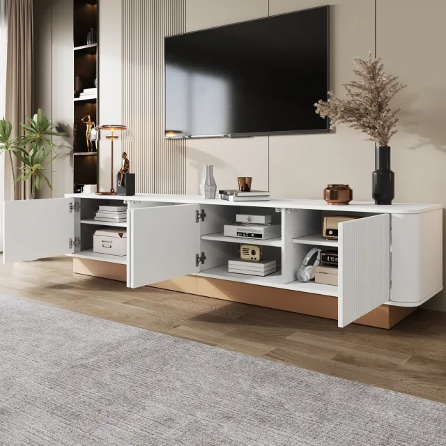 Maisentiel Tv-meubel 200 cm van wit MDF – 4 deuren, verstelbare planken en kabeldoorvoer