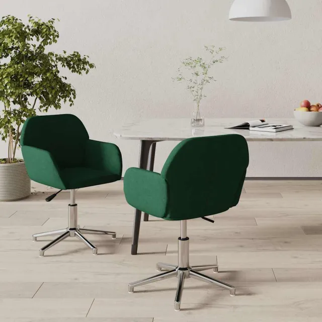 vidaXL Eetkamerstoelen draaibaar 2 st stof donkergroen groen, foto 2