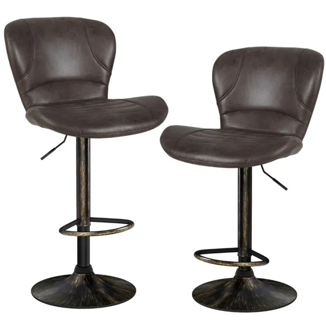 GranMaison Bar stoelen - Set van 2 Barkrukken Barstoel Keukenstoel 360 -Graden Draaibaar en in Hoogte Verstelbaar bar stoelen - met Voetensteun - Bruin