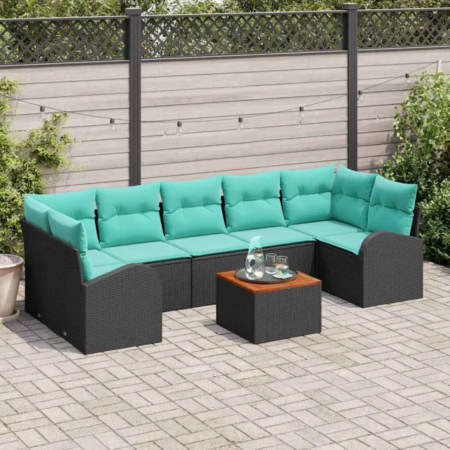 vidaXL Tuinbankenset 8 st Zwart en Turquoise poly rattan, foto 2