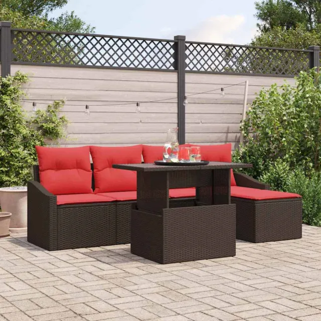vidaXL Tuin Sofa Set 6 st Bruin en Rood poly rattan, foto 2