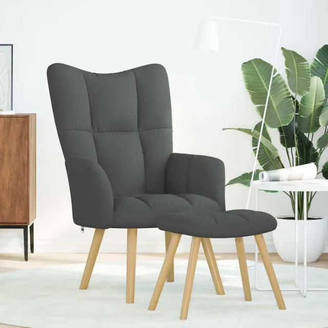 vidaXL Relaxstoel met voetenbank stof donkergrijs