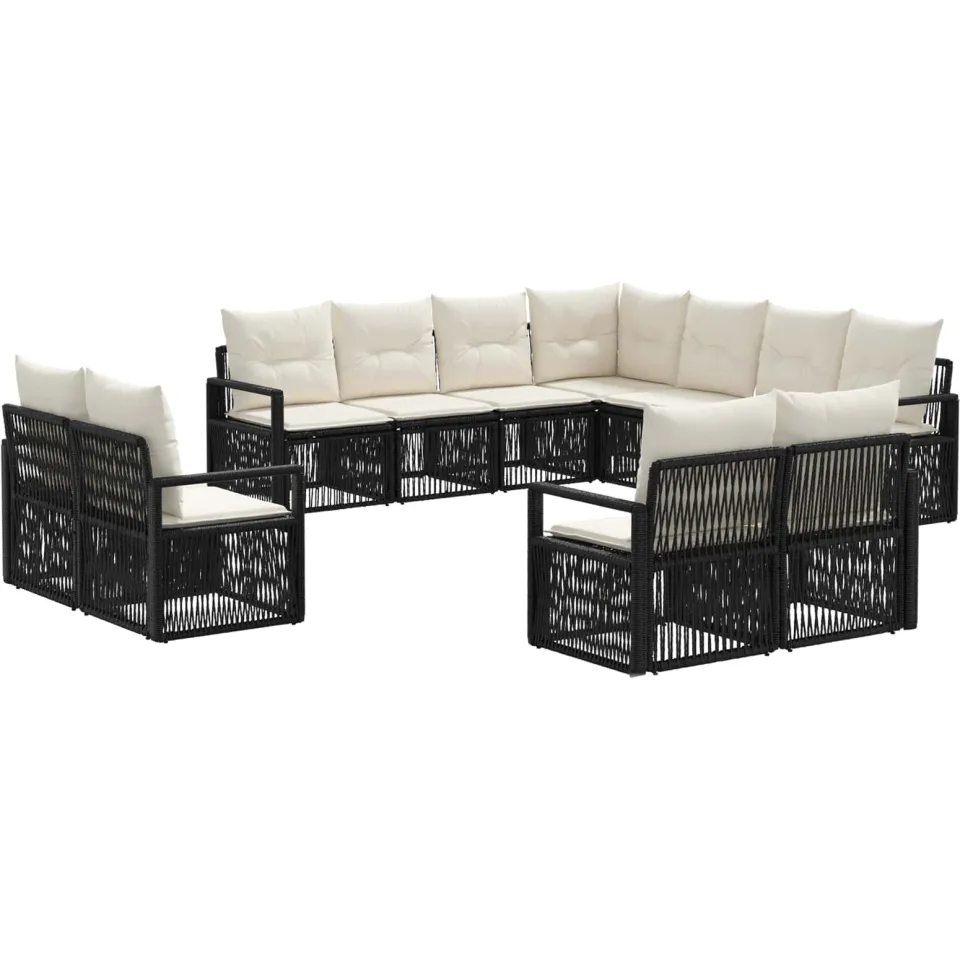 vidaXL Tuinbankenset 11 st 11-zits Zwart poly rattan