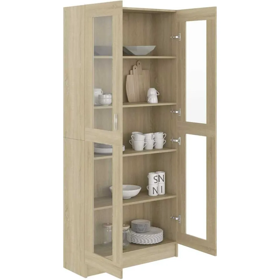 vidaXL Vitrinekast 82,5x30,5x185 cm bewerkt hout sonoma eikenkleurig Bruin