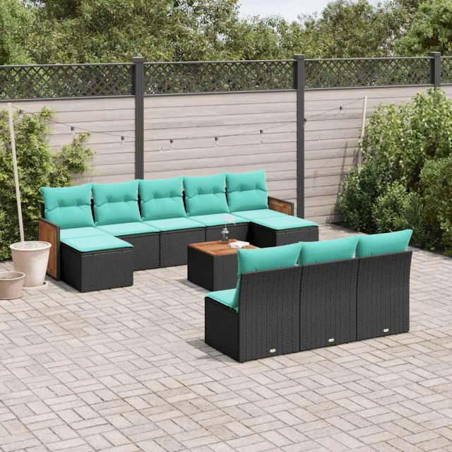 vidaXL 11-delige tuinbankset met kussens, zwart polyrotan, foto 2