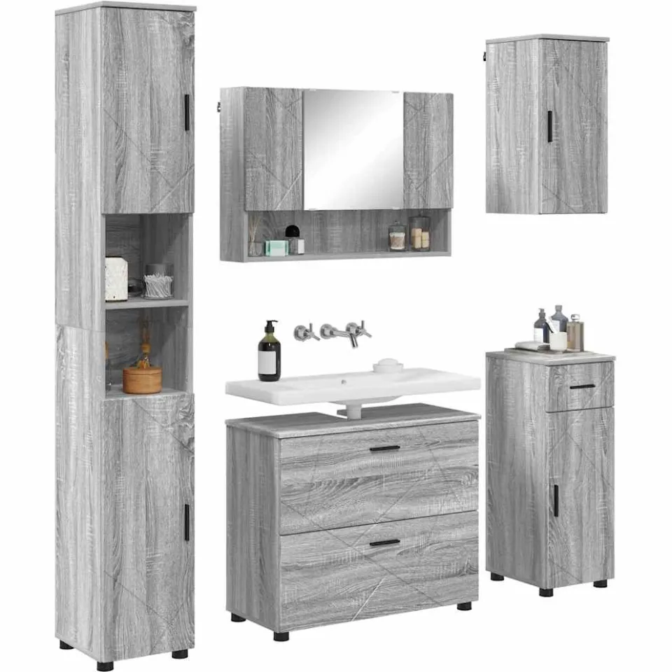 vidaXL Badkamermeubelset 5 st Grijs Sonoma 35 x 30 x 192 cm, foto 3