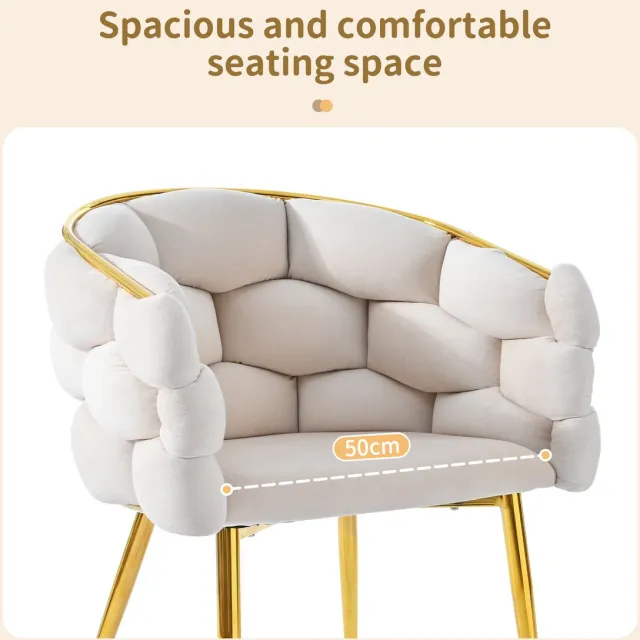 MODENUIT Eetkamerstoel - 44 x 41 x 74 cm - Ergonomische Rugleuning Met Verstelbare Pootjes - Fluweel Beige