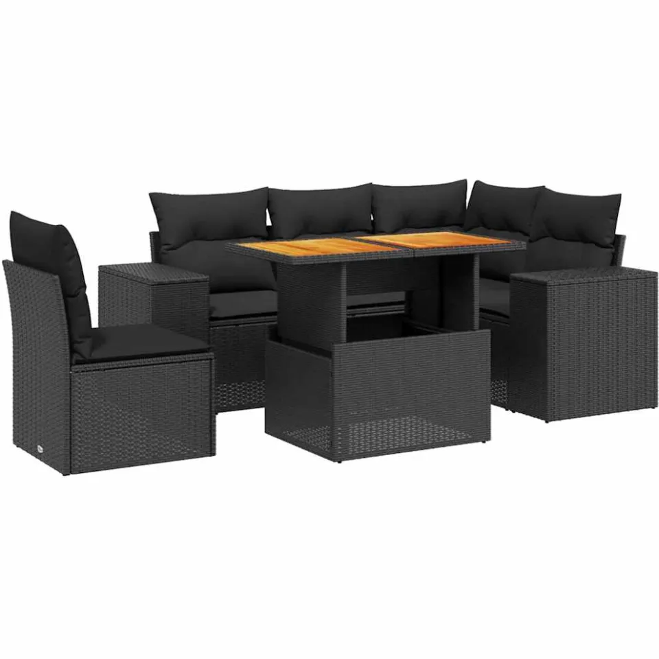 vidaXL 6-delige Loungeset met kussens poly rattan zwart, foto 3
