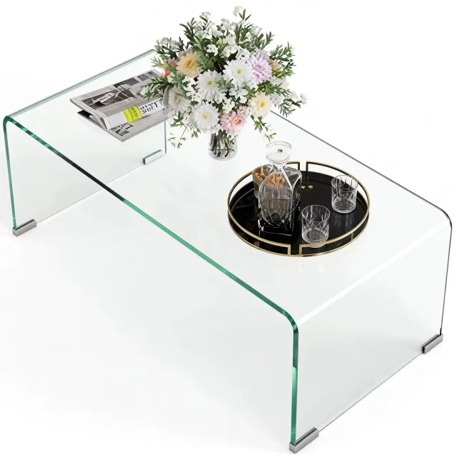 CreateEcom Salontafel glas - Bijzettafel - Woonkamer tafel - Koffietafel - Moderne design woonkamer glazen salontafel - rechthoekig - met gehard glazen blad en ronde veiligheidsrand - 80x45x35 cm