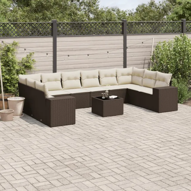 vidaXL 11-delige Loungeset met kussens poly rattan bruin, foto 2
