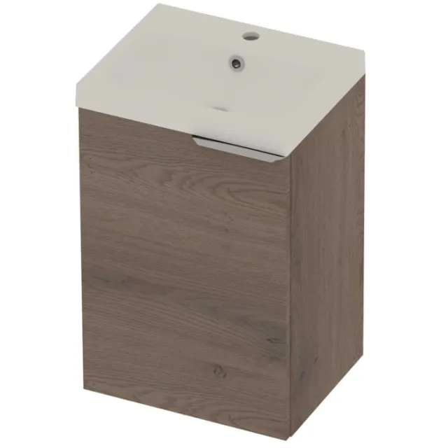 Basic-Line Pretty 36 Badmeubelset Polystone 1 Kraangat Voor Grepen 45x36x70 cm Dusk Oak Mat Wit