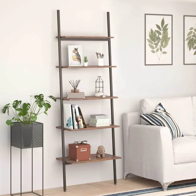 vidaXL Ladderrek met 5 schappen 64x34x185,5 cm donkerbruin en zwart, foto 2