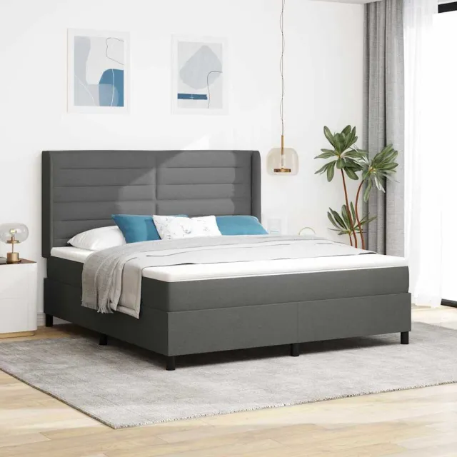 vidaXL LED Box Spring Bed met matras Donkergrijs 180 x 200 cm Stof