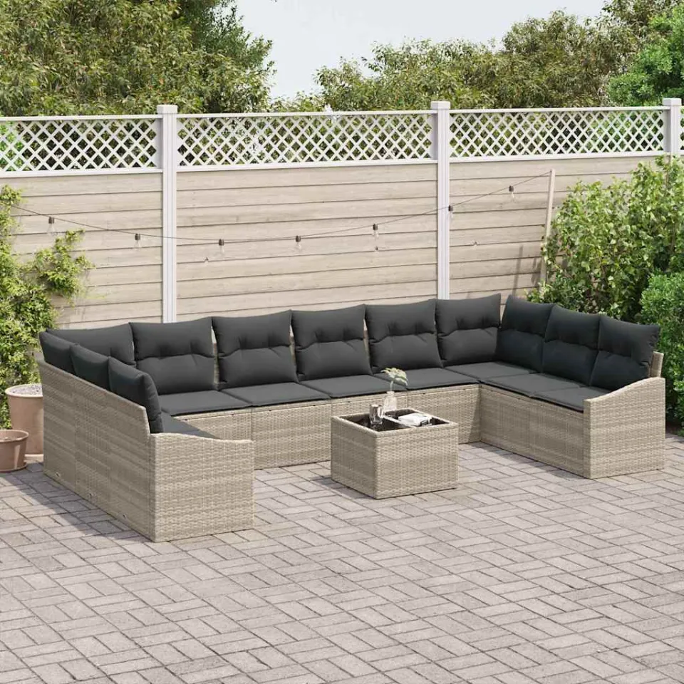 vidaXL Bankstel 11 st Lichtgrijs poly rattan, foto 3