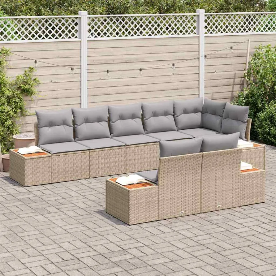 vidaXL Tuinbankenset 8 st Beige Poly riet, foto 3