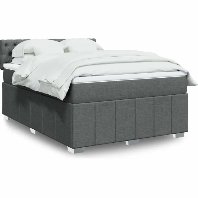 vidaXL Boxspring met matras stof donkergrijs 140x190 cm grijs