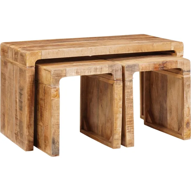 vidaXL Nesttafel - 3 - st - Bruin - 82 - x - 40 - x - 46 - cm - Massief - Mango - Hout