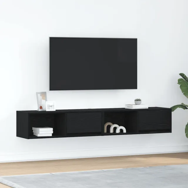 vidaXL Tv-kasten 2 st 80x31x25,5 cm spaanplaat zwart eikenkleurig, foto 2
