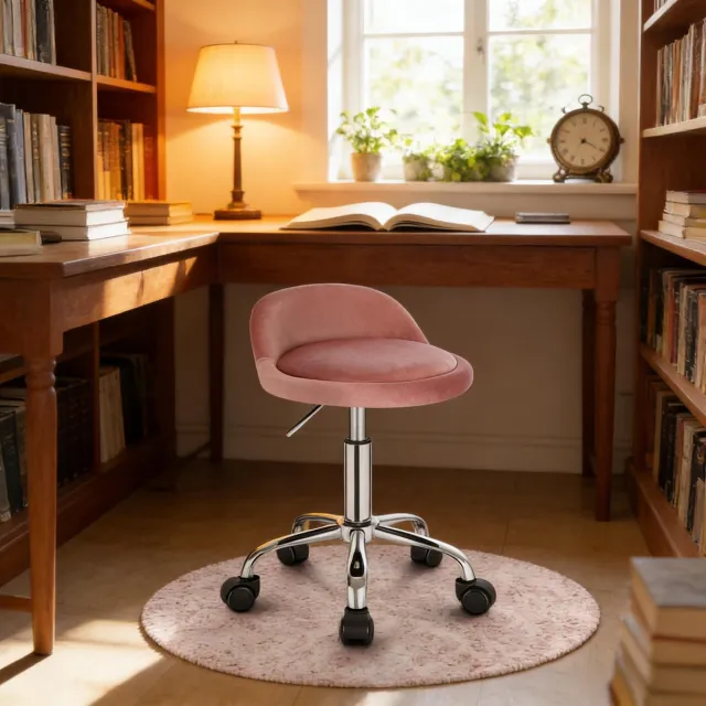 Ropilly Roze fluwelen bureaustoel - Thuiswerkplek en slaapkamer - Make-up stoel met rugleuning - Verchroomd metaal en zacht fluweel - Roze Pink