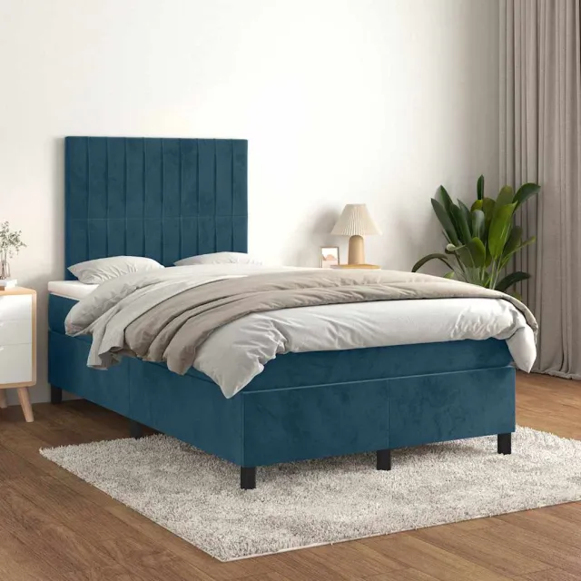vidaXL Boxspring met matras fluweel donkerblauw 120x200 cm blauw