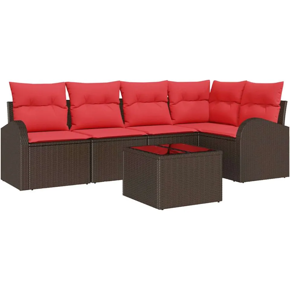 vidaXL Tuinbankenset 6 st Bruin en Rood poly rattan