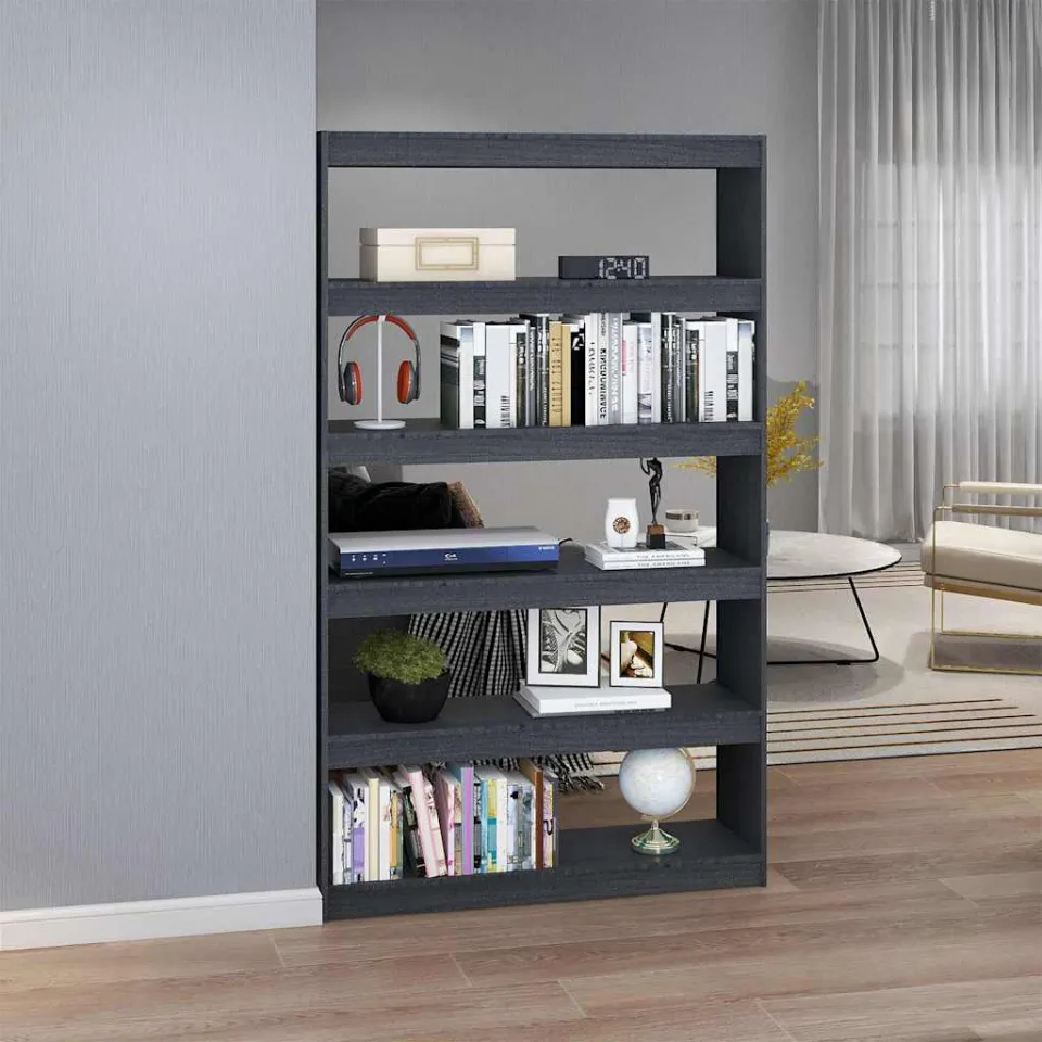 vidaXL Boekenkast/kamerscherm 100x30x167,5 cm massief grenenhout grijs, foto 3