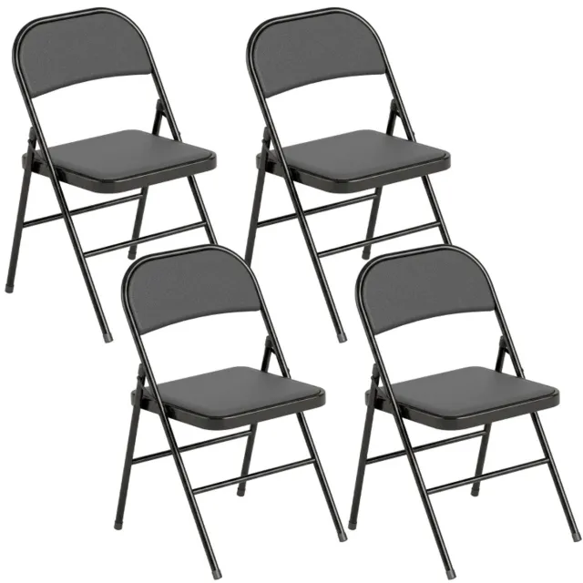 ZYLARO Eetkamerstoel - Set Van 4 - Klapstoelen - Draagbare Bureaustoelen - Metalen Poten - Voor Kantoorreceptie En Wachtkamer - Kunstleer - Zwart