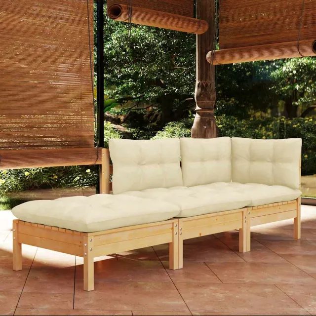 vidaXL 3-delige Loungeset met crèmekleurige kussens massief grenenhout, foto 2