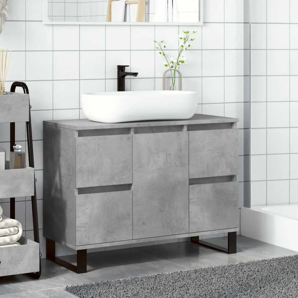 vidaXL Badkamerkast 80x33x60 cm bewerkt hout betongrijs grijs, foto 3