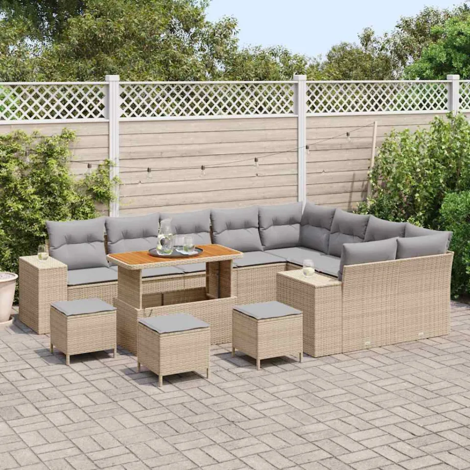 vidaXL Tuin Sofa Set 13 st Beige poly rattan, foto 3