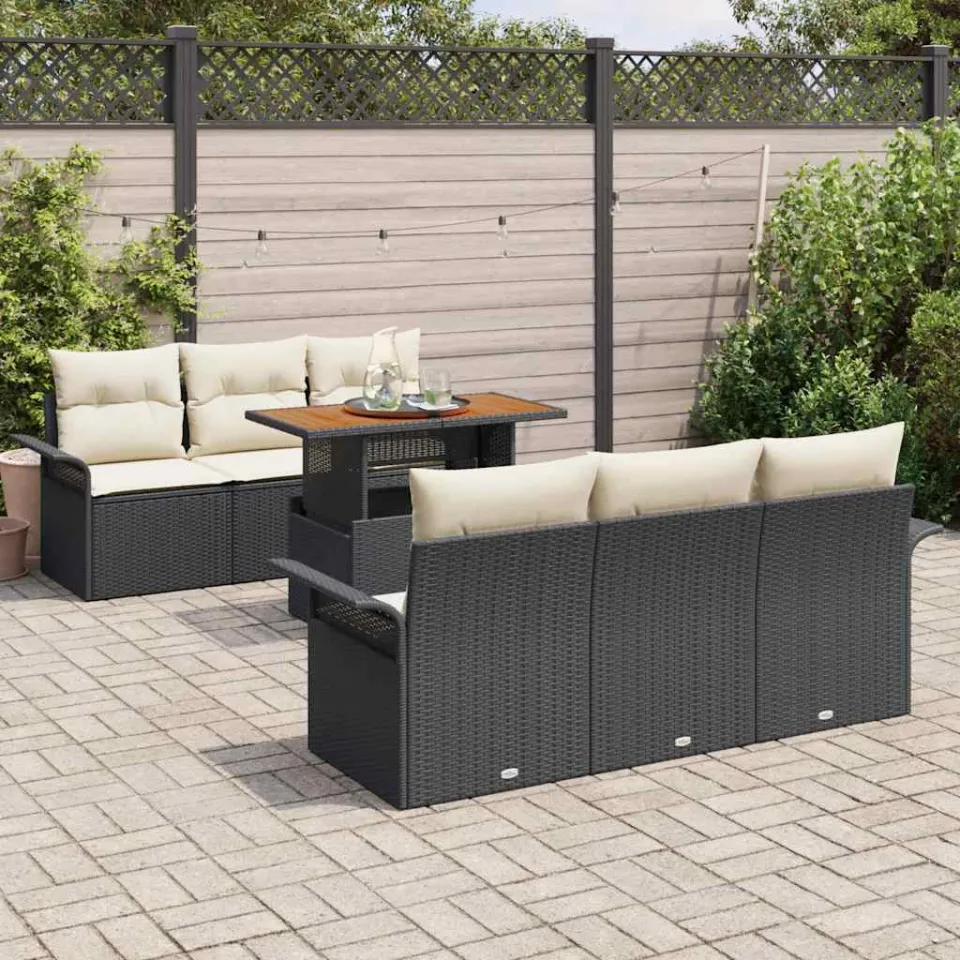 vidaXL Tuin Sofa Set 7 st Zwart Poly riet, foto 3