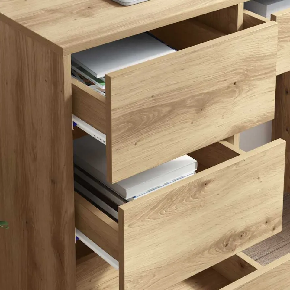 vidaXL Bureau Artisan Eiken 90 x 37,5 x 75 cm Bewerkt hout, foto 4