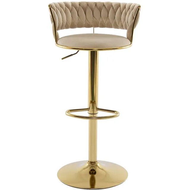 Vente-unique Set van 2 barkrukken in fluweel en goudkleurig metaal - Regelbare hoogte - Beige - LOMYA