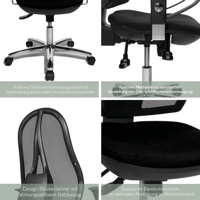 House&Garde Ergonomische bureaustoel met armleuningen – House&Garden Open Point SY Deluxe draaistoel – grijs gemêleerd mesh design, synchroonmechanisme, verstelbare zithoogte, 110 kg draagkracht – comfortabele kantoorstoel voor thuis en kantoor