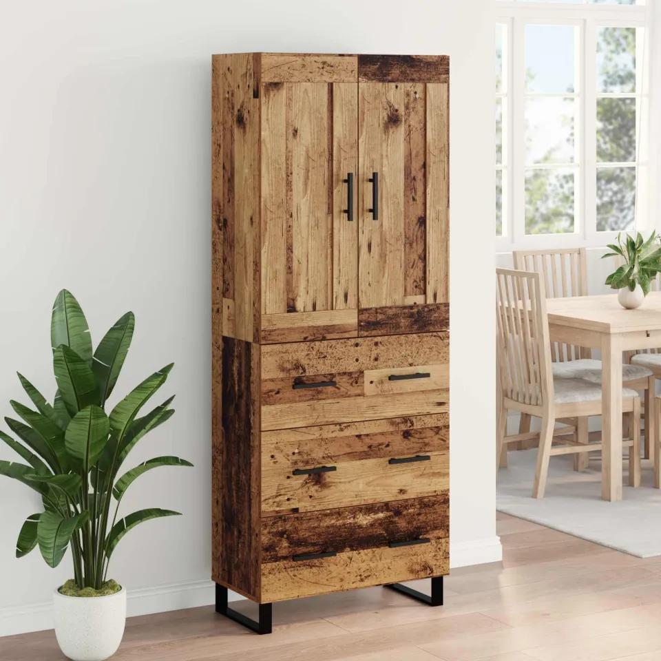 vidaXL Hoge kast 2 st Oudhout 69,5 x 34 x 180 cm Bewerkt hout en glas bruin, foto 3