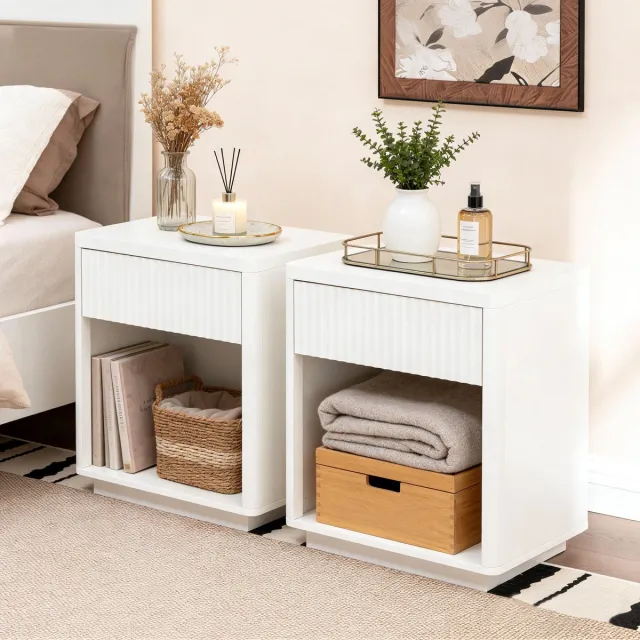 MODENUIT Nachtkastje - Met Lade En Open Vak - Voor Slaapkamer En Woonkamer - MDF - Wit - 63,5x38x46,5 Cm
