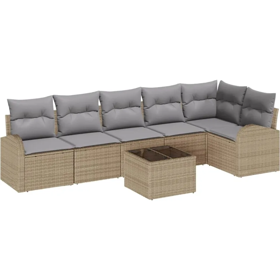 vidaXL Tuinbankenset 7 st Beige en lichtgrijs poly rattan